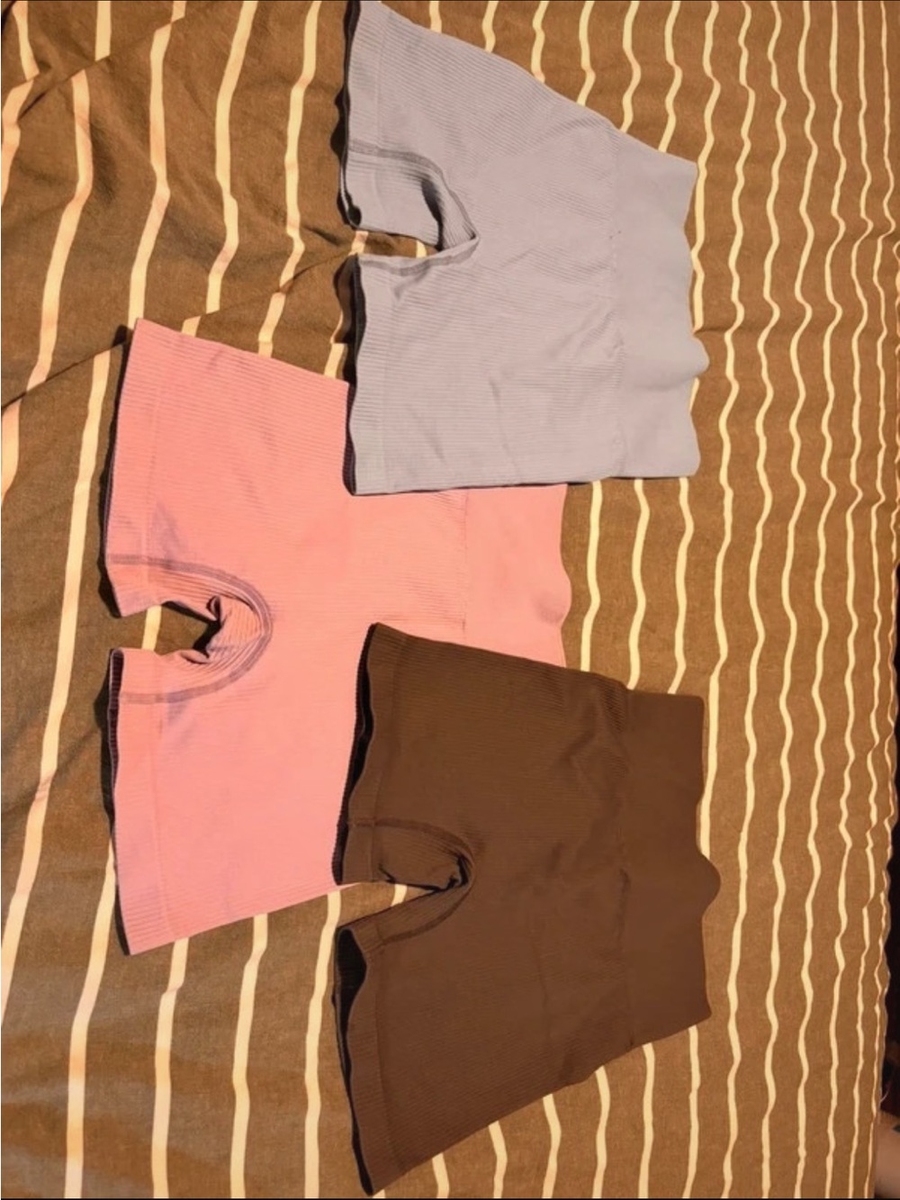 Ribbed Bike Shorts Pack — Pink, Light Blue & Brown